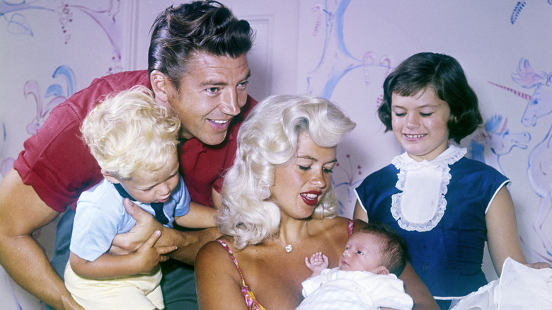 Jayne Mansfield with her husband Mickey Hargitay and their children (left to right) Miklos, Zoltán and Jayne Marie, 1960.