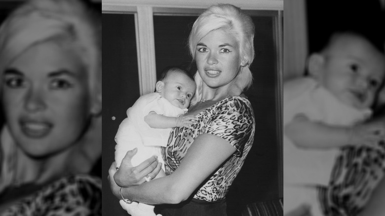 Jayne Mansfield holding six-weeks old Mariska Hargitay, United States, March 1964.