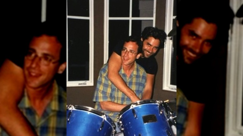 John Stamos and Bob Saget goof around on the drums.