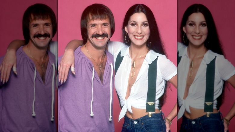 Cher, right, with her arm around Sonny Bono's shoulder