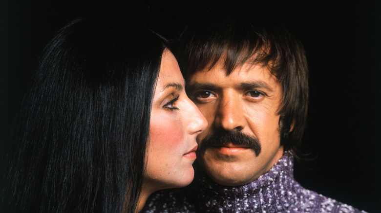 Sonny Bono and Cher posing in the 1970s