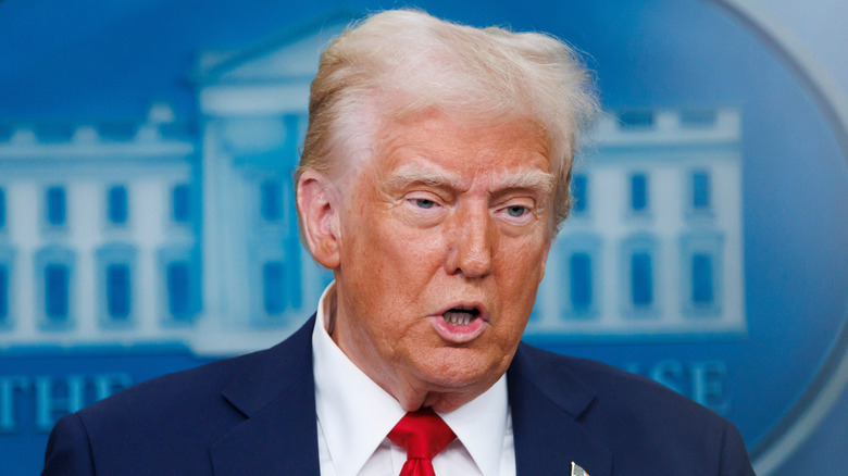 President Donald Trump during a White House press briefing