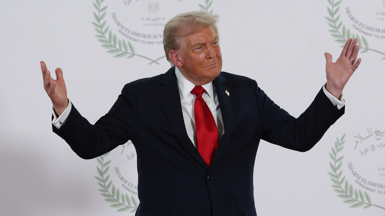 Donald Trump speaking at a summit