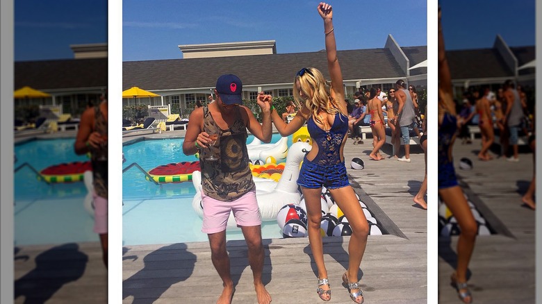 Tiffany Trump by pool shorts blue lace swimsuit