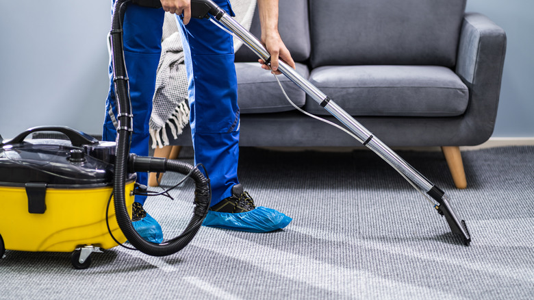 Person cleaning a carpet