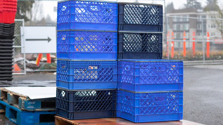 Stack of empty milk crates 