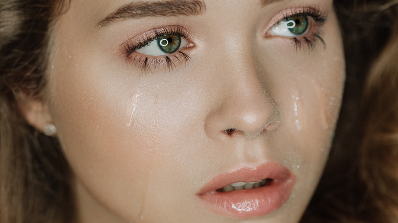 closeup of woman with tears