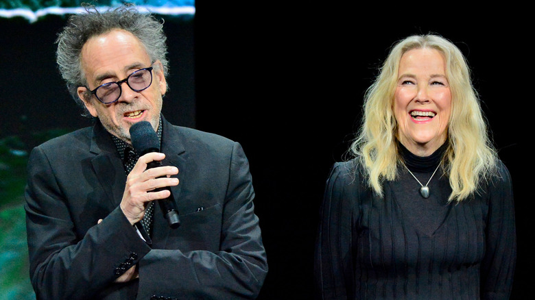 Tim Burton and Catherine O'Hara at ComicCon 2024
