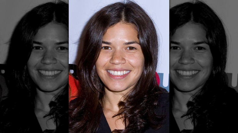 America Ferrera in plain black shirt without makeup