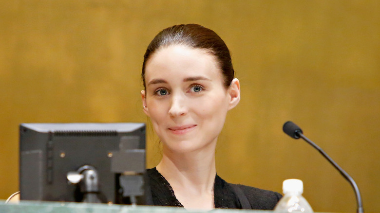 Rooney Mara in a slicked bun and no makeup look