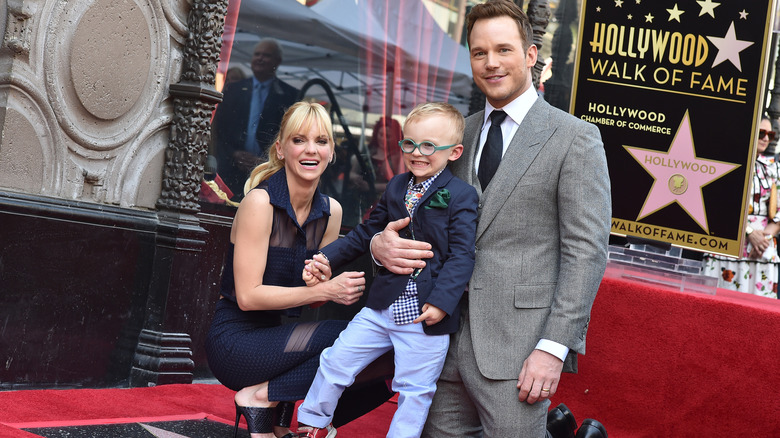 Anna Faris and Chris Pratt on the Hollywood Walk of Fame with their son, Jack