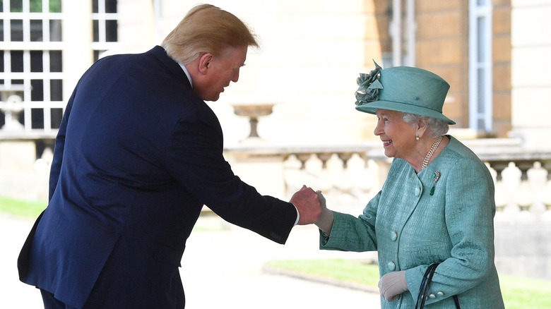 Donald Trump shaking Queen Elizabeth's hand