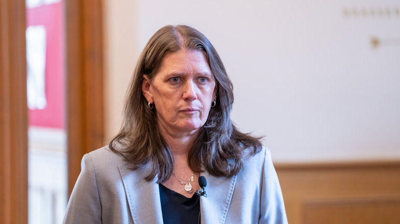 Mary Trump in a gray blazer