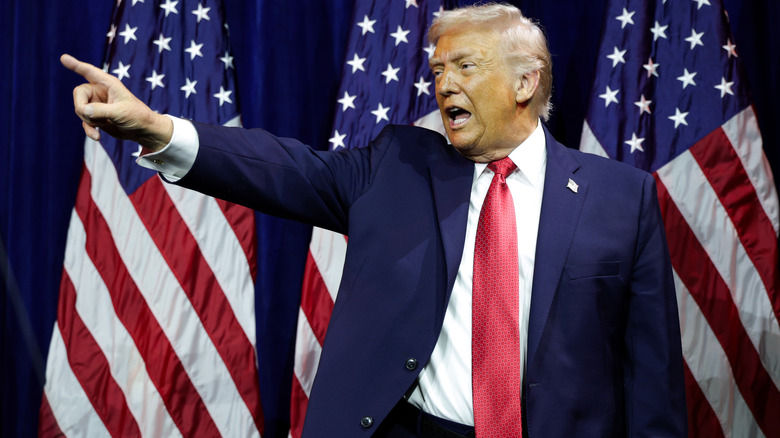 Donald Trump pointing at something