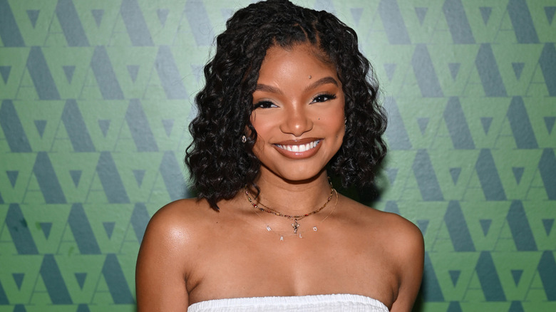 Halle Bailey in white dress