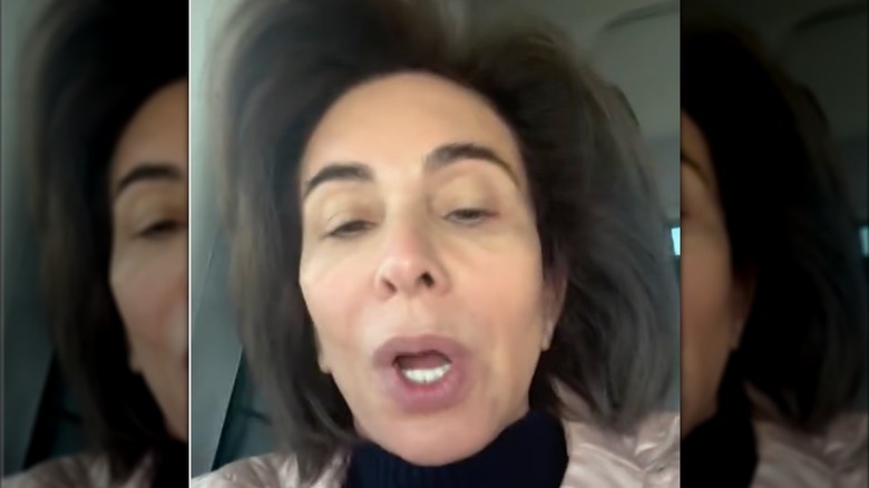 Makeup free Judge Jeanine Pirro ranting at the camera while riding in a car