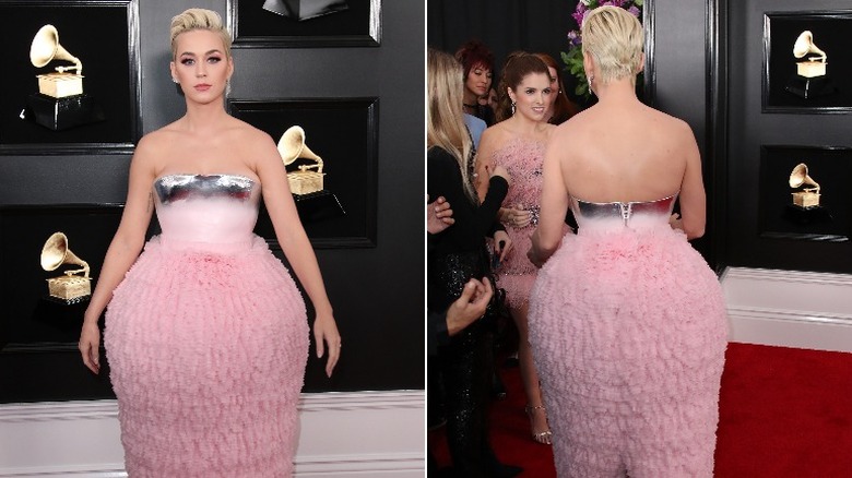 Katy Perry in pink Balmain dress