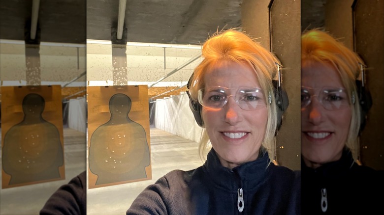 Laura Ingraham posing at a gun range