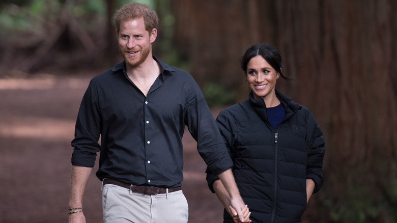 Harry and Meghan holding hands outdoors