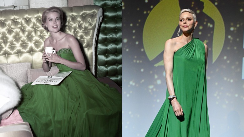 Split image of Princess Grace on St. Patrick's Day and Princess Charlene at the Monte Carlo TV Festival