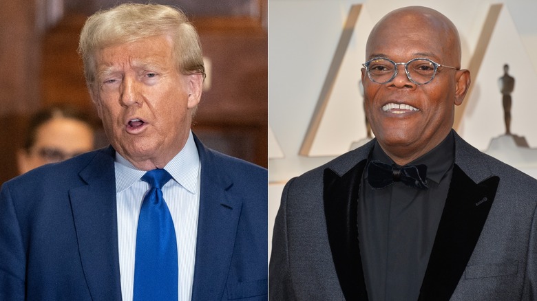 Split image of Donald Trump and Samuel L Jackson 