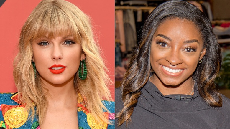 Split image of Taylor Swift and Simone Biles