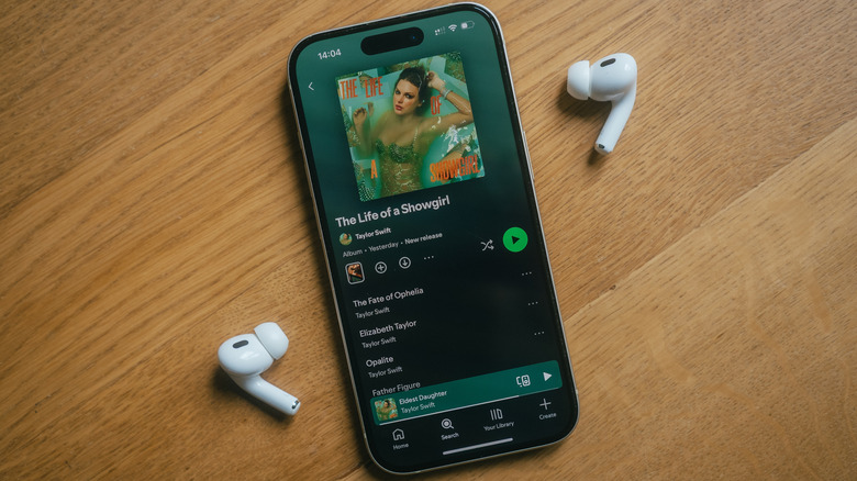 Photo of a Spotify account with Taylor Swift's "The Life of a Showgirl" pulled up