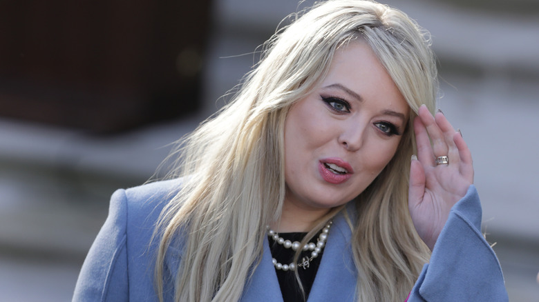 Tiffany Trump, youngest daughter of U.S. President Donald Trump, greets guests during the National Thanksgiving Turkey pardoning event in the Rose Garden of the White House in Washington, DC (2019)