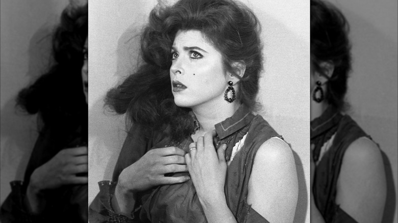 Tina Louise shooting a horror scene in 1954