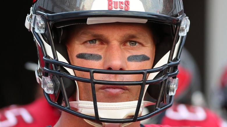 Tom Brady wearing Bucs helmet