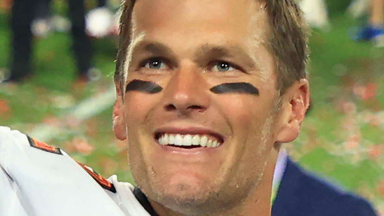 Tom Brady smiles after winning the Super Bowl for the Tampa Bay Buccaneers.