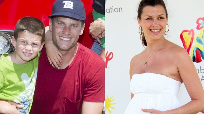Tom Brady with son Jack (left), Bridget Moynahan pregnant in 2007 (right)