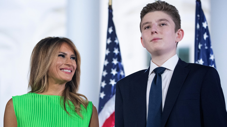 Melania Trump and Barron Trump at the White House in 2020