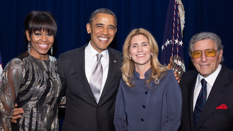 Michelle and Barack Obama with Susan Benedetto and Tony Bennett