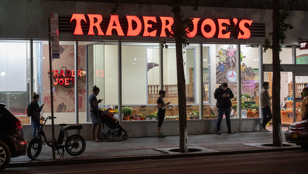 Customers standing in front of Trader Joe's