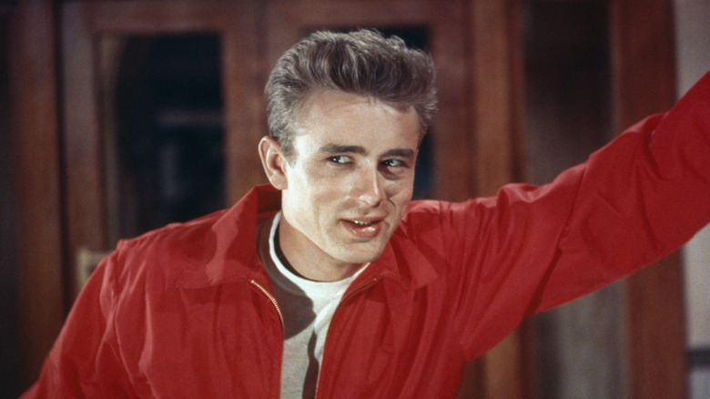James Dean in his iconic red jacket in 'Rebel Without a Cause'