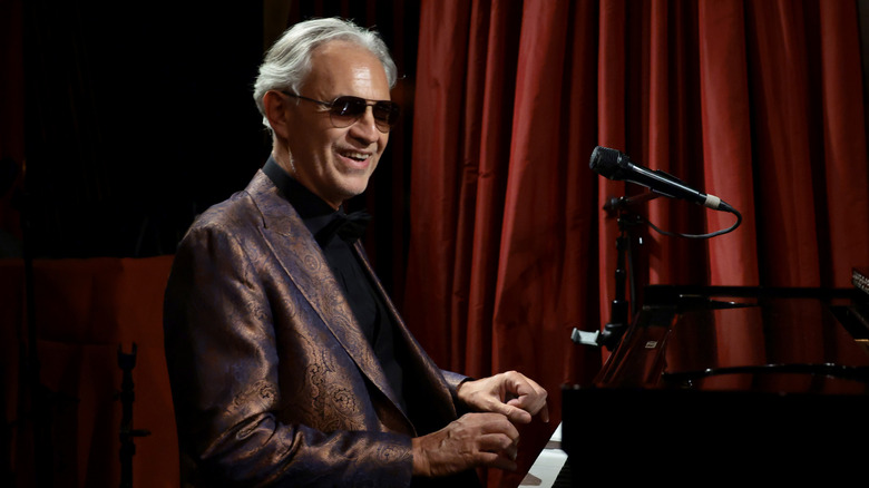 Andrea Bocelli playing the piano