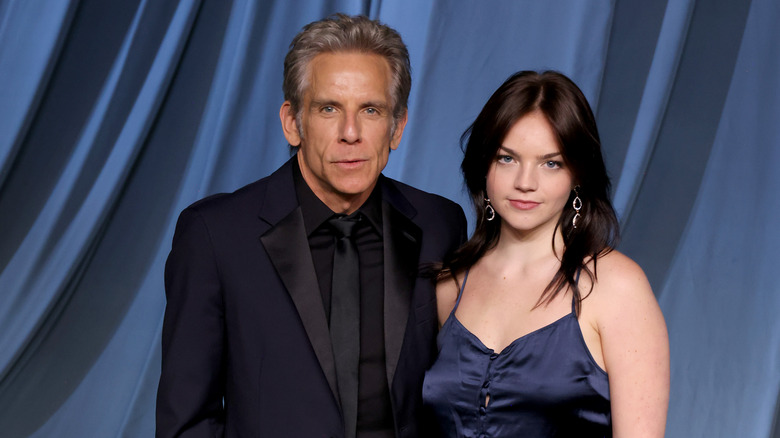 Ben Stiller and his daughter Ella Stiller posing for photos in their finery