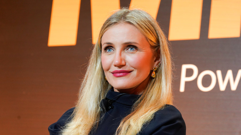 Cameron Diaz sits onstage during an event