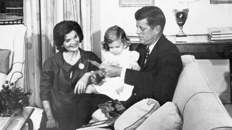 Jackie Kennedy and John K. Kennedy with daughter Caroline