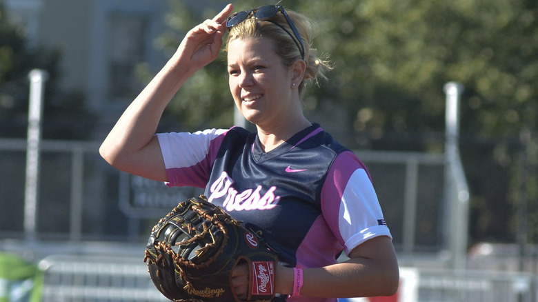 Brianna Keilar outside wearing baseball gear