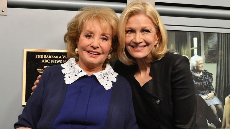 Diane Sawyer and Barbara Walters at a dedication ceremony at ABC News headquarters in New York in May 2014