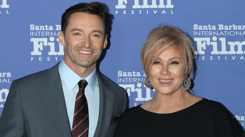 Hugh Jackman and Deborra-Lee Furness smiling