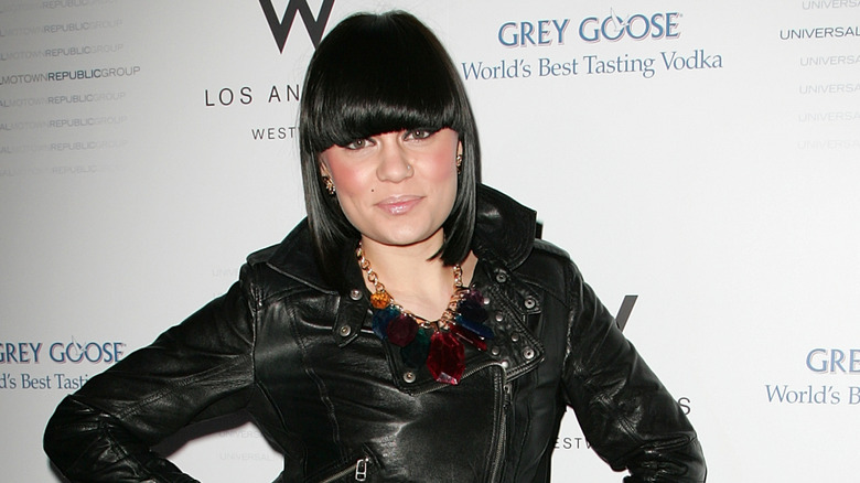 Jessie J in her signature black fringe and leather jacket