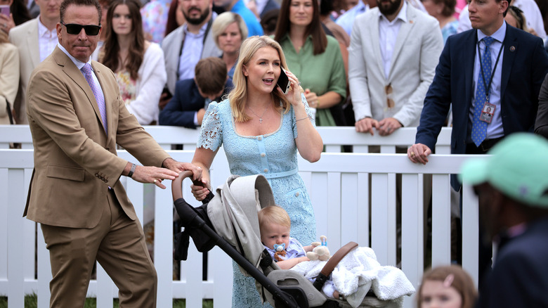 Karoline Leavitt and her husband Nico Riccio at the 2025 White House Easter Egg Roll