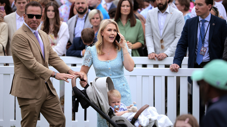 Karoline Leavitt and her husband Nico Riccio at the 2025 White House Easter Egg Roll