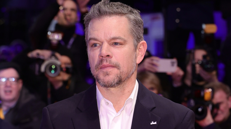 Matt Damon looking pensive on the red carpet 