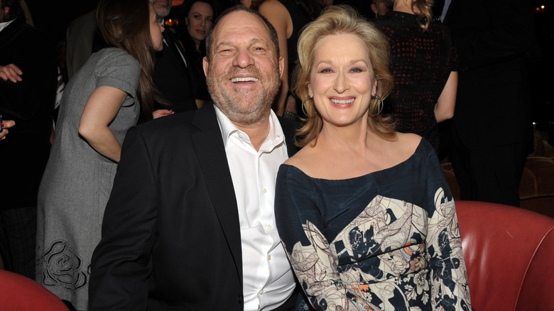 Meryl Streep smiling with Harvey Weinstein