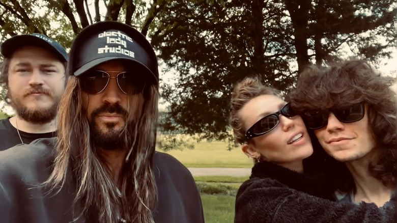 Braison, Billy Ray, Miley Cyrus, and her fiance, Maxx Morando pose for a selfie