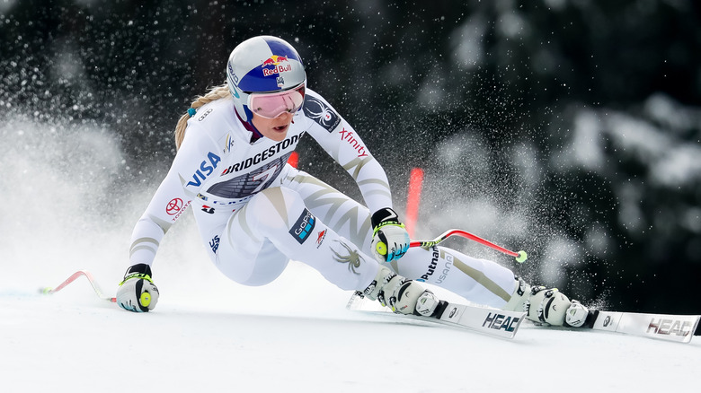 Lindsey Vonn participating in the World Cup Women's Downhill on February 4, 2018.